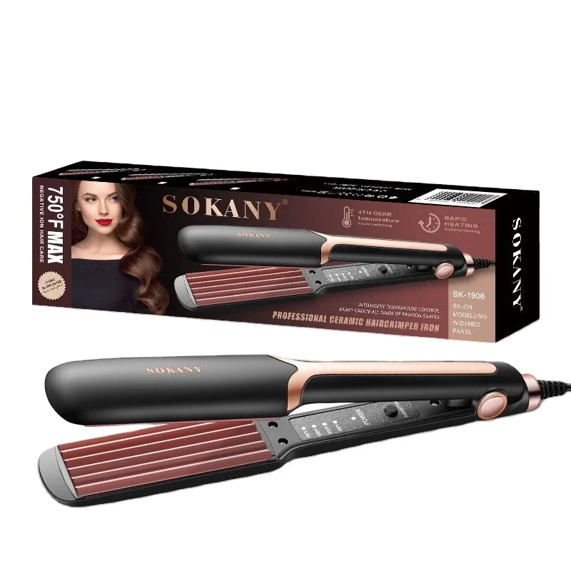 جهاز كيّ الشعر المموج سوكاني SK-1906 - احترافي بقوة 40 واط، صفائح سيراميك، لتمويجات وتجعيدات عميقة ومثالية.