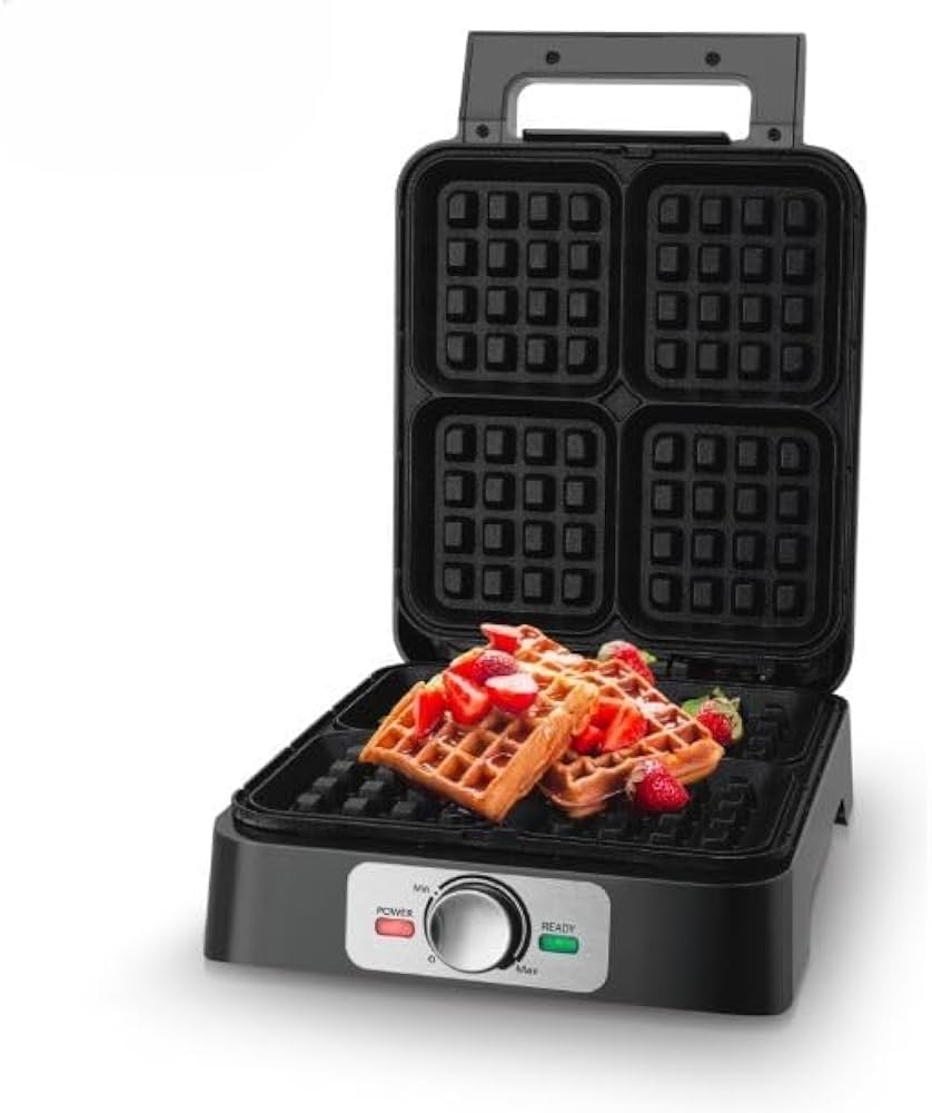 صانعة وافل دي إس بي العائلية | 4 شرائح مربعة | قوة 1600 واط | ألواح غير لاصقة وتصميم ستانلس ستيل - الموديل KC1337