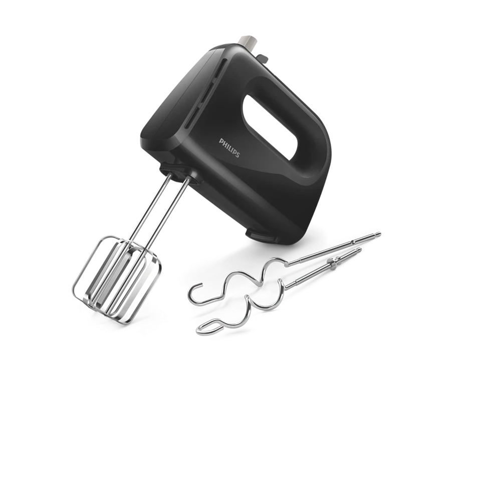 خلاط يدوي فيليبس | قوة 280 واط و 5 سرعات | ملحقات خفق وعجن | لون أسود - الموديل HR3704/11