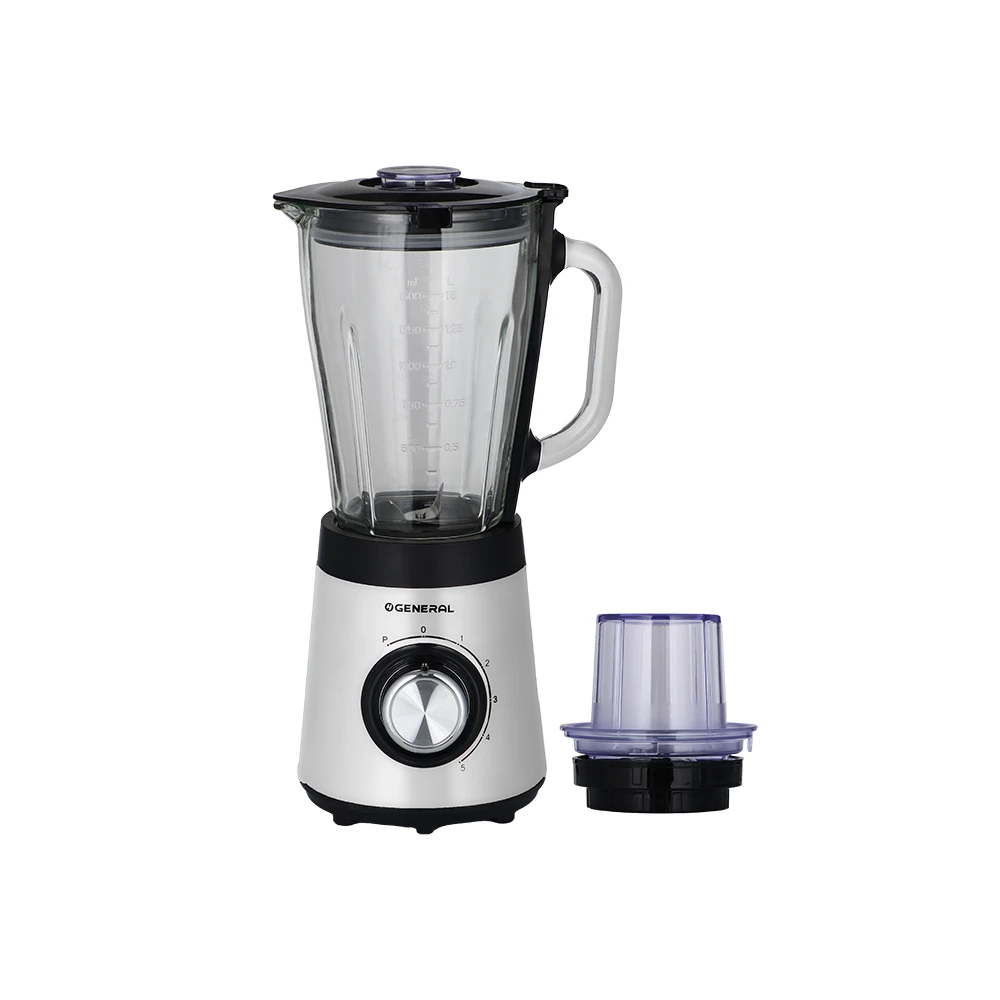 خلاط وعصارة جنرال الكهربائية 2 في 1 | سعة 1.5 لتر وقوة 500 وات | يشمل مطحنة جافة - لون أسود موديل BL9703F-CB