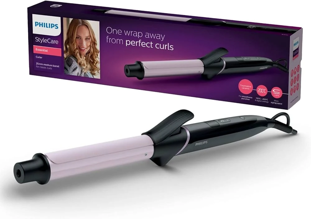 مكواة تجعيد الشعر فيليبس | قطر 25 ملم وطلاء سيراميك | قوة 51 واط | اللون البنفسجي BHB864