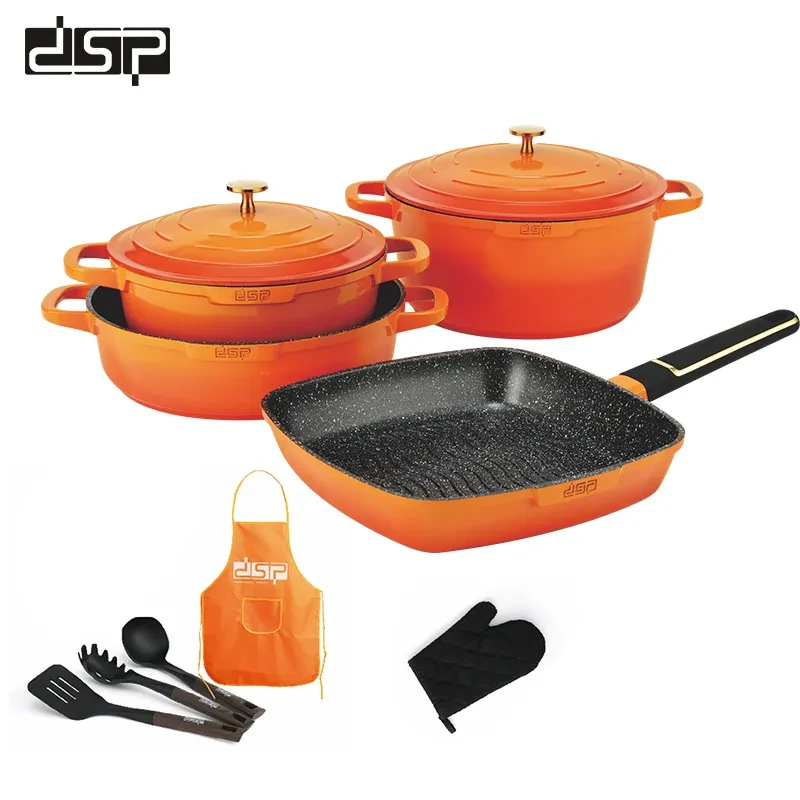 طقم قدور جرانيت DSP – مجموعة متعددة القطع، طلاء غير لاصق، تصميم عصريS01-CA013