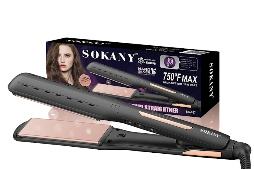 مملّس شعر سوكاني – قوة 68 واط ألواح سيراميك، 6 إعدادات حرارة، سلك دوّار 360°، فرد سريع وناعم SK-987