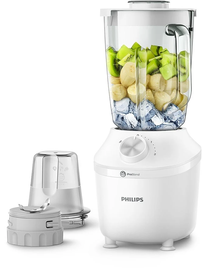 خلاط فيليبس (سلسلة 3000) | قوة 600 واط | وعاء سعة 1.25 لتر وتقنية ProBlend | لون أبيض - الموديل HR2291/20