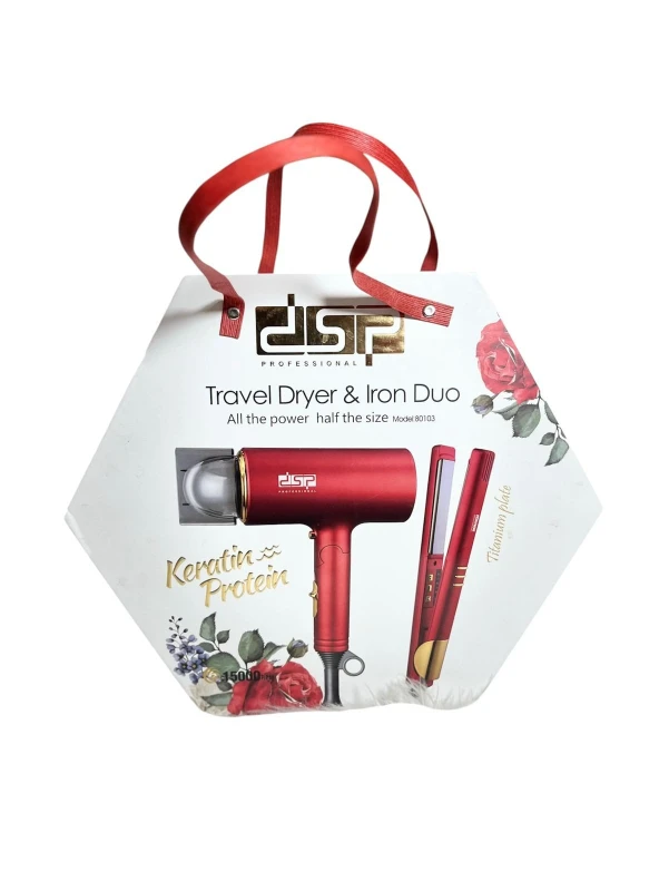 طقم تجفيف وتمليس الشعر DSP – مجفف 1000 واط + مِملّس ألواح التيتانيوم موديل 80103A